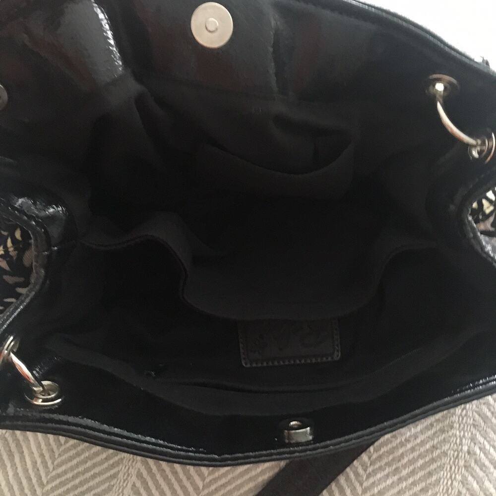 Relic Purse Black Leather and Velvet Outlines Floral Green Tan Purple Hand Bag - Picture 11 of 11